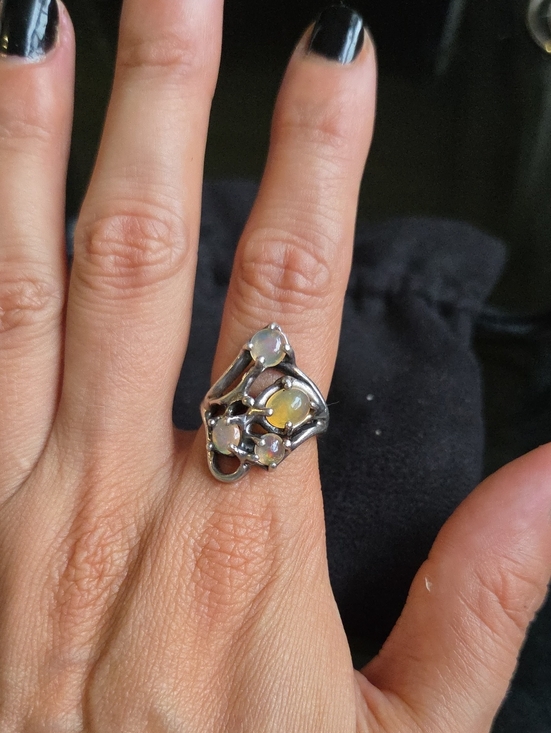 Jewelry - 925 Silver Opal Cluster Ring - Yellow/White Opal
